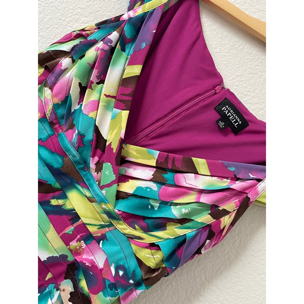 Adrianna Papell Floral Ruched Sheath Dress Size‎ 10 Pink Blue Cocktail Wedding - Picture 4 of 17